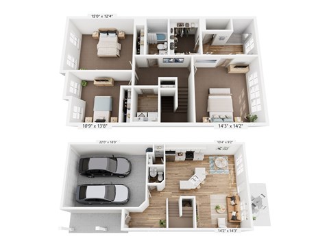 A floor plan of a two-story house with dimensions and room layouts.